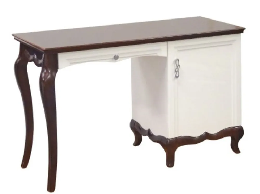 Casa Padrino Scrivania Art Deco di Lusso con Porta e Cassetto Marrone Scuro / Bianco 136,3 x 48 x H. 78,2 cm - Arredo Ufficio Direkt Vom Hersteller