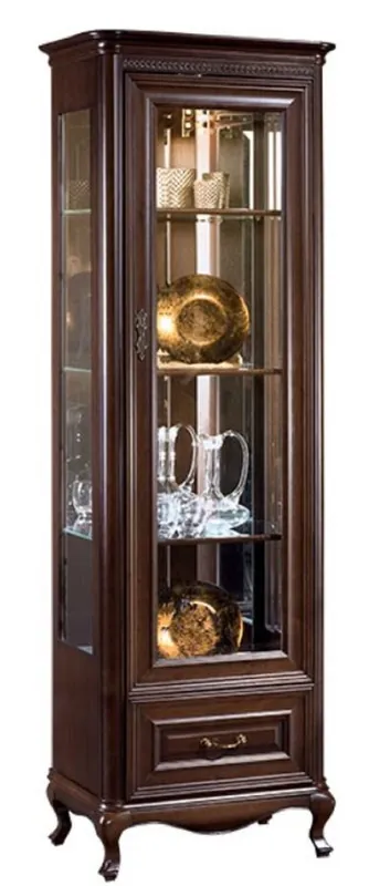 Saisonangebot Casa Padrino Vetrine Gabinetto Art Nouveau di Lusso Marrone Scuro 66,2 x 46,1 x H. 206,6 cm - Armadio del Soggiorno Illuminato con Porta in Vetro e Cassetto - Mobili Soggiorno