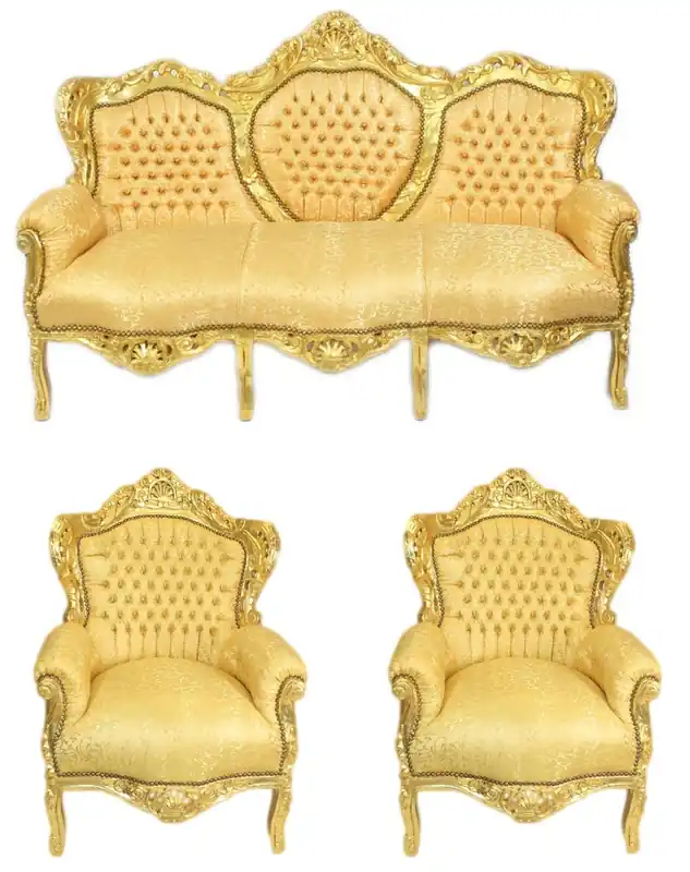 Set da salotto barocco Casa Padrino Gold Pattern / Gold - Divano 3 posti + 2 poltrone Markenprodukt