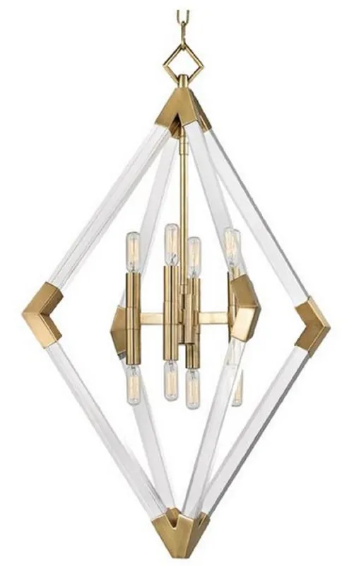 Versand Am Gleichen Tag Casa Padrino lampada a sospensione di lusso ottone antico 59,7 x 59,7 x H. 83,8 cm - Lampada a Sospensione con Montatura in Diamanti Acrilici e Accenti Metallici