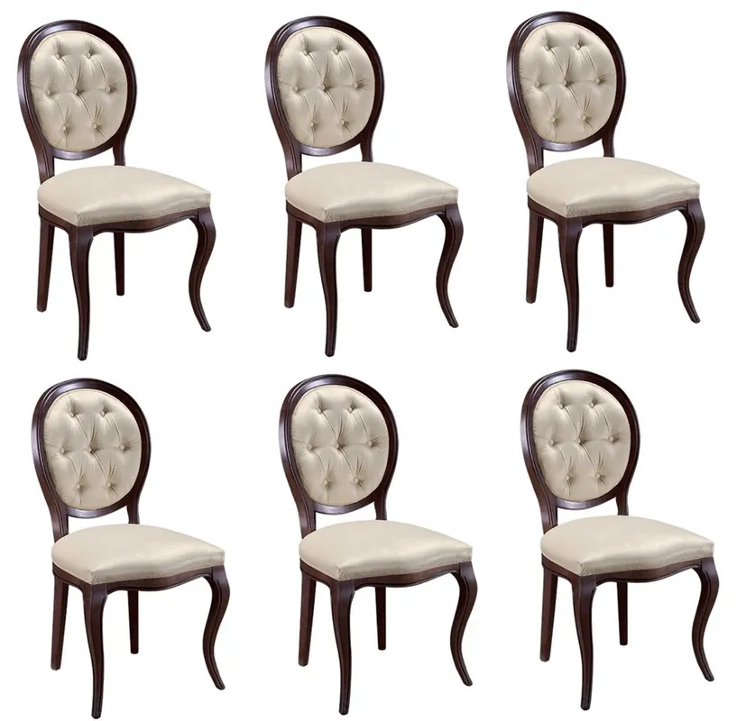 Casa Padrino Set di Sala da Pranzo Art Nouveau Chesterfield di Lusso Marrone Scuro / Crema 51 x 44 x H. 99 cm - 6 Sedie da Pranzo - Mobili da Sala da Pranzo Neue Ware