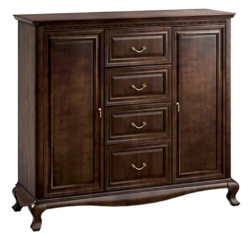 Casa Padrino Armadio del Soggiorno Art Nouveau di Lusso Marrone Scuro 148,3 x 45,6 x H. 133,2 cm - Armadio in Legno Massello con 2 Porte e 4 Cassetti Neue Ware