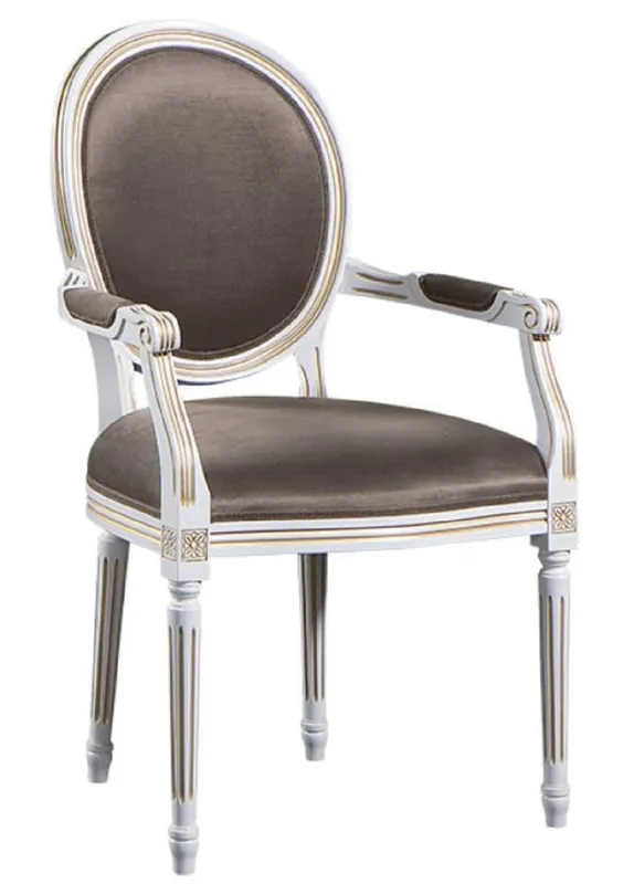 Casa Padrino Sedia da Pranzo Barocco di Lusso con Braccioli Bianco / Oro / Grigio 59 x 43,5 x H. 98 cm - Mobili da Sala in Stile Barocco Sofort Bestellen