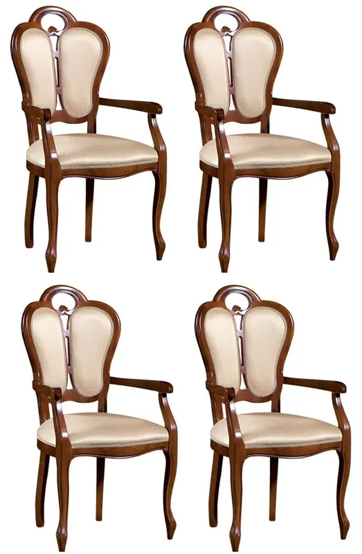 Casa Padrino Set di Sala da Pranzo Barocco di Lusso Marrone / Bianco / Beige 57 x 43 x H. 105 cm - 4 Sedie da Pranzo con Braccioli - Mobili da Sala in Stile Barocco Sonderangebot