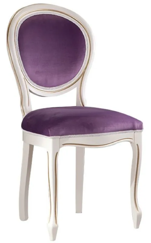 Expressversand Casa Padrino Sedia da Pranzo Barocco di Lusso Bianco / Oro / Viola 47 x 42 x H. 98,5 cm - Mobili da Sala Barocco