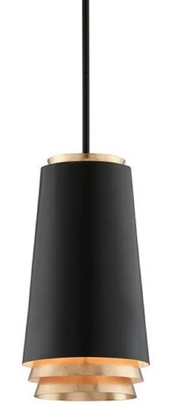Casa Padrino Lampada a Sospensione a LED di Lusso Nero / Oro Ø 21 x H. 38,1 cm - Lampada a Sospensione Rotonda in Metallo con Foglia d'Oro Garantierte Lieferung