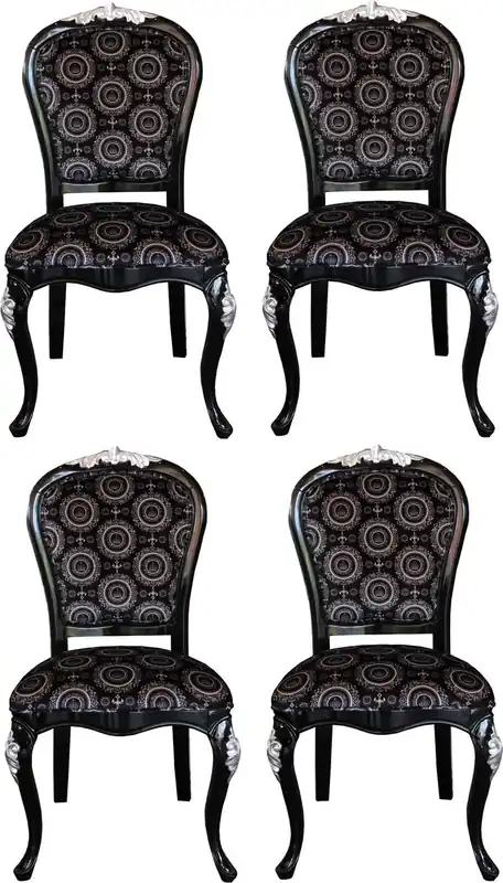 Pompöös di Casa Padrino Sedie da Pranzo Barocco di Lusso con Corona Nero / Argento - Sedie Barocche Pompöös Disegnate da Harald Glööckler - 4 Sedie da Pranzo - Mobili da Sala Barocchi Kracherpreis