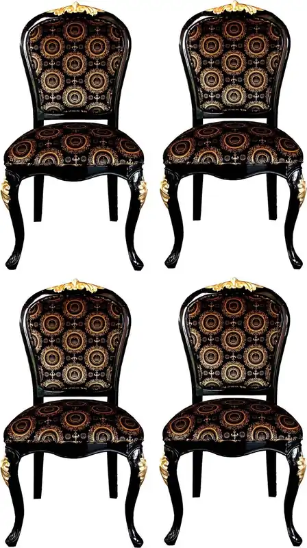 Pompöös di Casa Padrino Sedie da Pranzo Barocco di Lusso con Corona Nero / Oro - Sedie Barocche Pompöös Disegnate da Harald Glööckler - 4 Sedie da Pranzo - Mobili da Sala Barocchi Sichere Zahlung