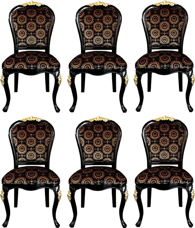 Pompöös di Casa Padrino Sedie da Pranzo Barocco di Lusso con Corona Nero / Oro - Sedie Barocche Pompöös Disegnate da Harald Glööckler - 6 Sedie da Pranzo - Mobili da Sala Barocchi Neue Ware
