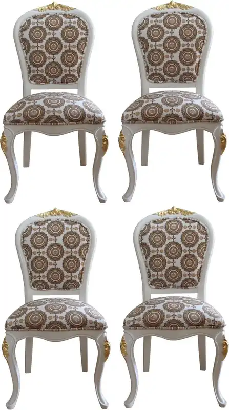 Pompöös di Casa Padrino Sedie da Pranzo Barocco di Lusso con Corona Bianco / Oro - Sedie Barocche Pompöös Disegnate da Harald Glööckler - 4 Sedie da Pranzo - Mobili da Sala Barocchi Highlight