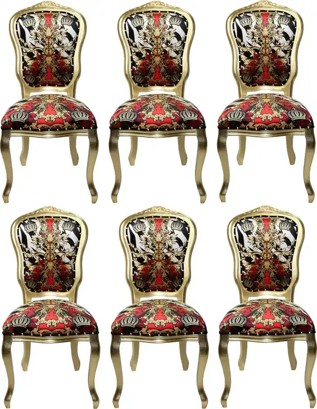 Pompöös di Casa Padrino Sedie da Pranzo Barocco di Lusso Corona Nero / Bianco / Rosso / Oro - Sedie Barocche Pompöös Disegnate da Harald Glööckler - 6 Sedie da Pranzo Heißes Angebot