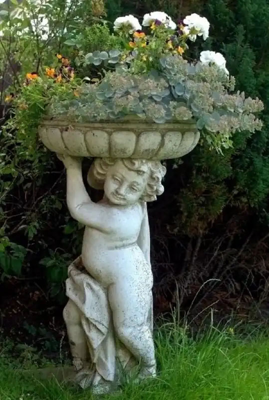 Casa Padrino Scultura Art Nouveau con vaso da fiori Ø 50 x H. 86 cm - Decorazione da Giardino - Speciale! Zertifiziert