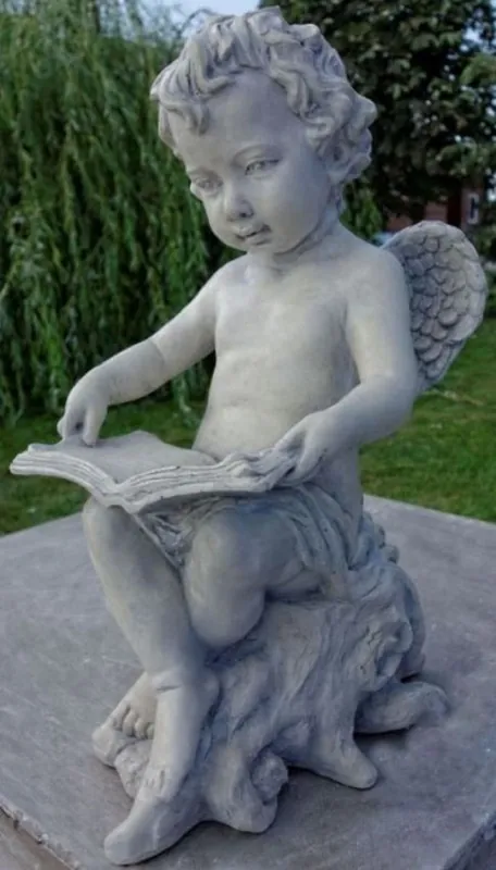 Casa Padrino Art Nouveau Scultura Angelo con Libro 18 x H. 40 cm - Deco Garden Figurine - Speciale! Bestseller
