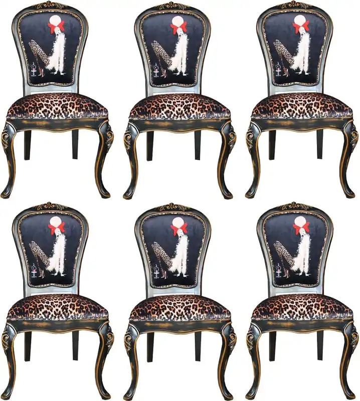 Casa Padrino Set di Sedie da Pranzo Barocco di Lusso Signora con Tacco Alto Leopard / Nero / Marrone 50 x 50 x H. 110 cm - 6 Sedie da Pranzo Fatti a Mano - Mobili Barocchi Angebot