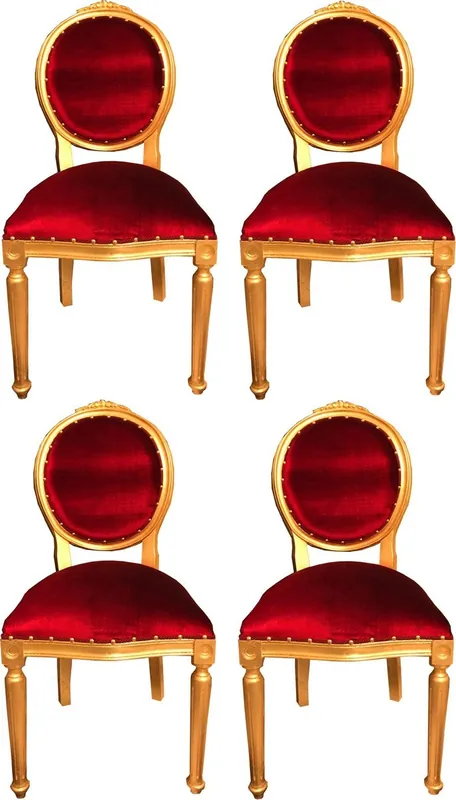 Super-Preis Casa Padrino Set di Sala da Pranzo Barocco di Lusso Medaglione Rosso Bordeaux / Oro 50 x 52 x H. 99 cm - 4 Sedie da Pranzo Fatte a Mano - Arredamento Barocco Sala da Pranzo