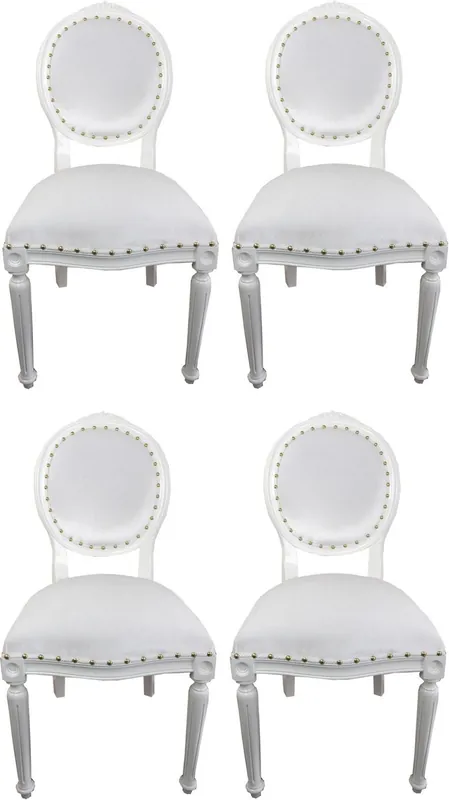 Casa Padrino Set di Sala da Pranzo Barocco di Lusso Medaglione Bianco 50 x 52 x H. 99 cm - 4 Sedie da Pranzo Fatte a Mano - Arredamento Barocco Sala da Pranzo Billig