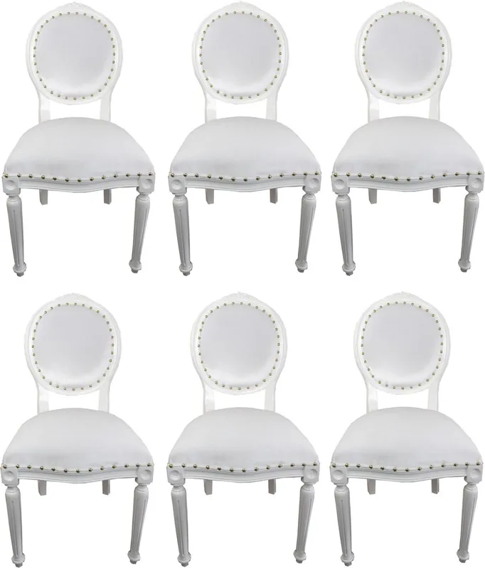 Casa Padrino Set di Sala da Pranzo Barocco di Lusso Medaglione Bianco 50 x 52 x H. 99 cm - 6 Sedie da Pranzo Fatte a Mano - Arredamento Barocco Sala da Pranzo Geprüft