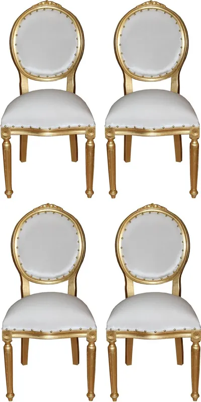 Casa Padrino Set di Sala da Pranzo Barocco di Lusso Medaglione Bianco / Oro 50 x 52 x H. 99 cm - 4 Sedie da Pranzo Fatte a Mano - Arredamento Barocco Sala da Pranzo Abverkauf