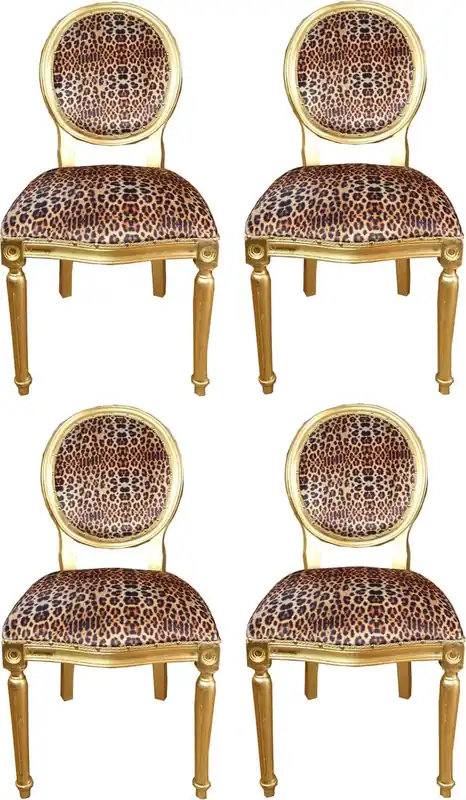 Preiswert Casa Padrino Set di Sala da Pranzo Barocco di Lusso Medaglione Leopardo / Oro 50 x 52 x H. 99 cm - 4 Sedie da Pranzo Fatte a Mano - Arredamento Barocco Sala da Pranzo