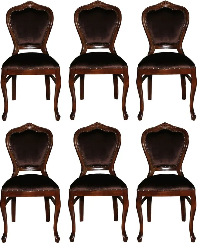 Casa Padrino Set di Sala da Pranzo Barocco di Lusso Marrone / Marrone 45 x 46 x H. 99 cm - 6 Sedie da Pranzo Fatte a Mano - Mobili da Sala Barocchi Bestseller