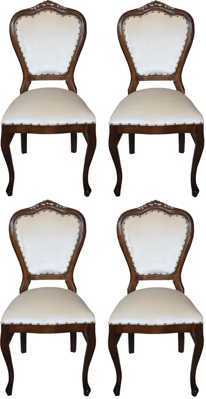 Casa Padrino Set di Sala da Pranzo Barocco di Lusso Crema / Marrone 45 x 46 x H. 99 cm - 4 Sedie da Pranzo Fatte a Mano - Mobili da Sala Barocchi Nur Heute