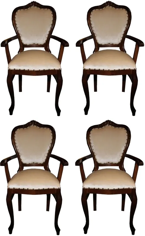 Letzte Chance Casa Padrino Set di Sala da Pranzo Barocco di Lusso Crema / Marrone 60 x 47 x H. 99 cm - 4 Sedie da Pranzo con Braccioli Fatte a Mano - Mobili da Sala Barocchi