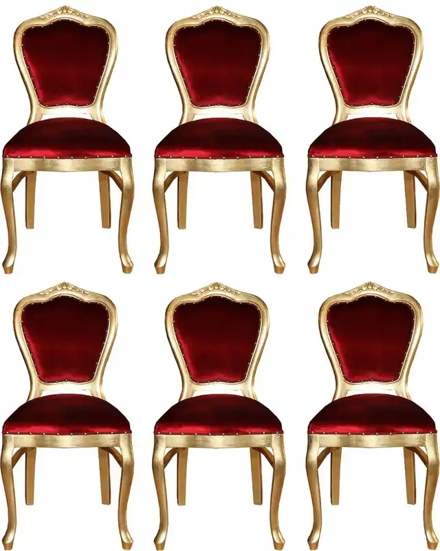 Casa Padrino Set di Sala da Pranzo Barocco di Lusso Bordeaux Rosso / Oro 45 x 46 x H. 99 cm - 6 Sedie da Pranzo Fatte a Mano - Mobili da Sala Barocchi Wochenendangebot