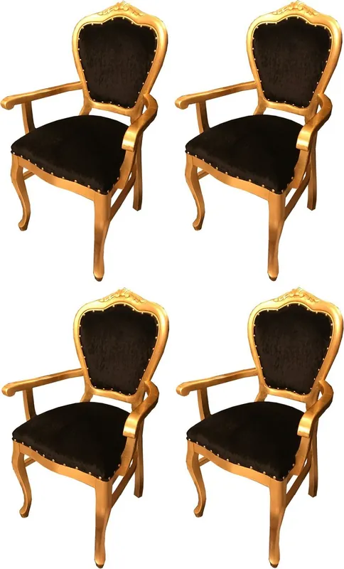 Knallerangebot Casa Padrino Set di Sala da Pranzo Barocco di Lusso Nero / Oro 60 x 47 x H. 99 cm - 4 Sedie da Pranzo con Braccioli Fatte a Mano - Mobili da Sala Barocchi
