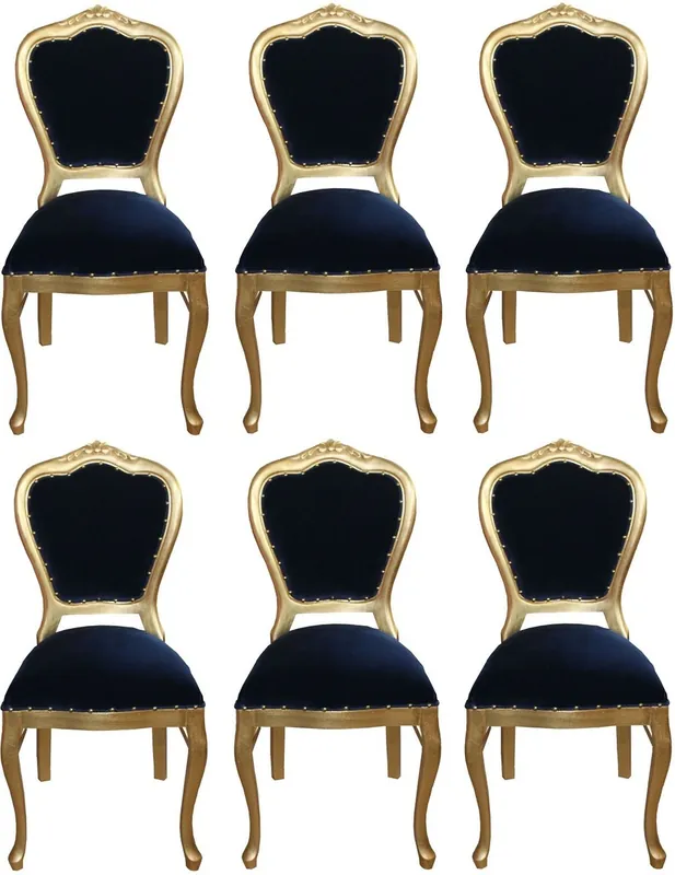 Casa Padrino Set di Sala da Pranzo Barocco di Lusso Blu Reale / Oro 45 x 46 x H. 99 cm - 6 Sedie da Pranzo Fatte a Mano - Mobili da Sala Barocchi Markenprodukt