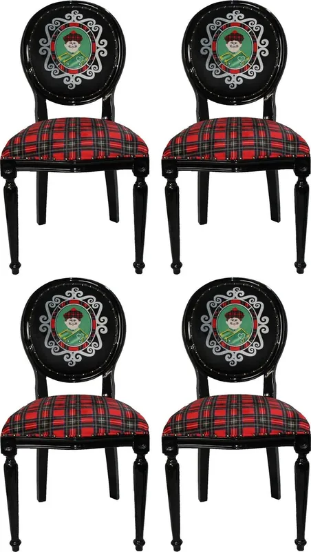 Knallerangebot Casa Padrino Set di Sala da Pranzo Barocco di Lusso L'uomo della Scozia Multicolor / Nero 48 x 50 x H. 98 cm - 4 Sedie da Pranzo Fatte a Mano con Strass Bling Bling - Arredamento Barocco Sala da Pranzo
