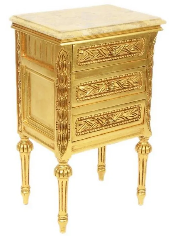 Top-Seller Casa Padrino tavolino baroque con 3 cassetti e piano in marmo oro / crema 45 x 55 x H. 75 cm - Mobili Barocchi