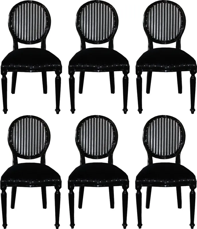 Neue Ware Casa Padrino Set di Sala da Pranzo Barocco di Lusso Medaglione Nero / Argento 50 x 52 x H. 99 cm - 6 Sedie da Pranzo Fatte a Mano - Arredamento Barocco Sala da Pranzo