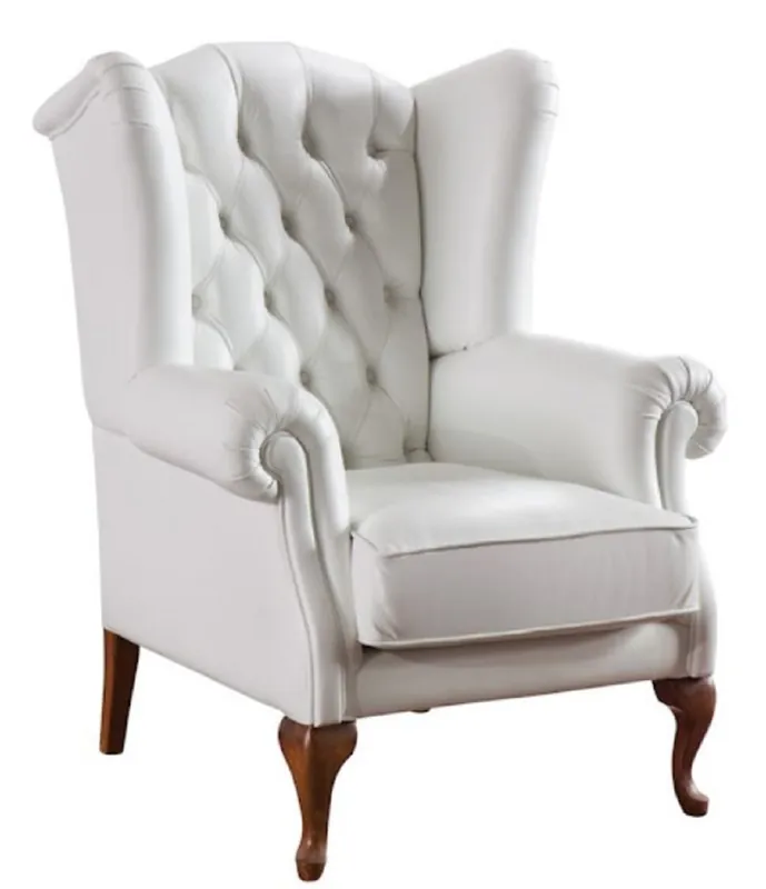 Casa Padrino Poltrona delle Orecchie Chesterfield Art Déco di Lusso Bianco / Marrone 79 x 90 x H. 108 cm - Mobili Soggiorno Preisknaller