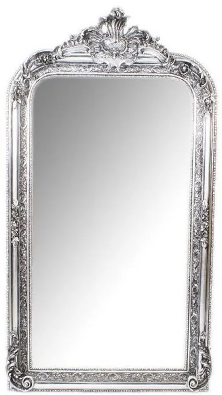 Preisreduziert Casa Padrino Specchio da Parete Barocco Argento 70 x H. 140 cm - Magnifico Specchio Barocco con Cornice in Legno e Splendide Decorazioni