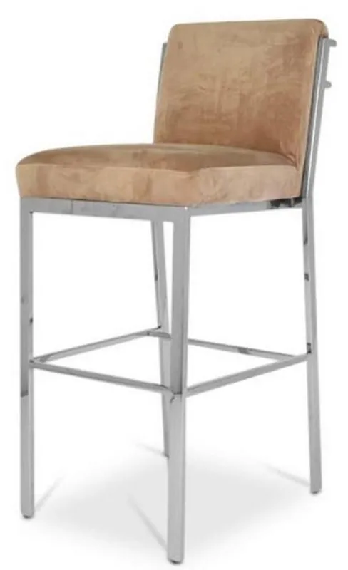 Casa Padrino sedia da bar di lusso taupe / argento 43 x 54 x H. 101 cm - Sgabello da Bar in Acciaio Inox con Tessuto in Velluto Nur Für Kurze Zeit