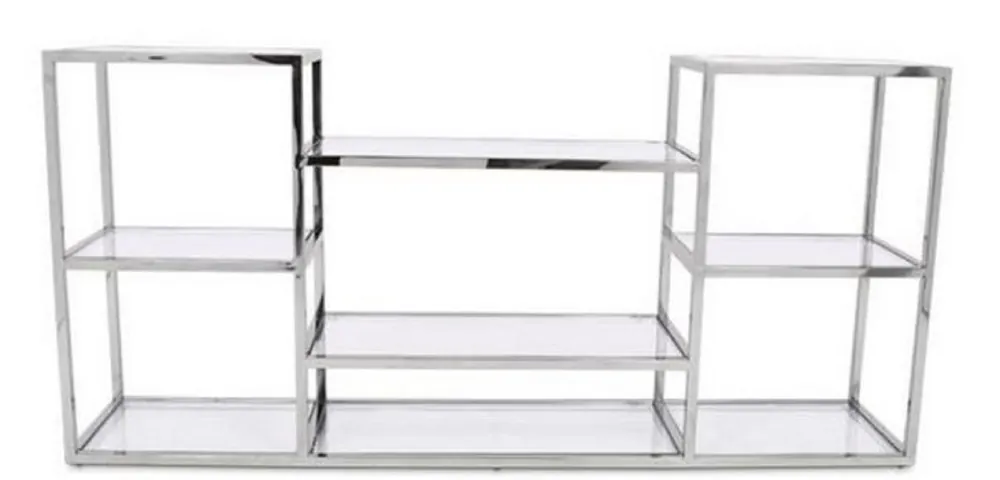 Casa Padrino Consolle di Lusso Argento 160 x 38 x H. 75 cm - Consolle in Acciaio Inox con Lastre di Vetro Must-Have