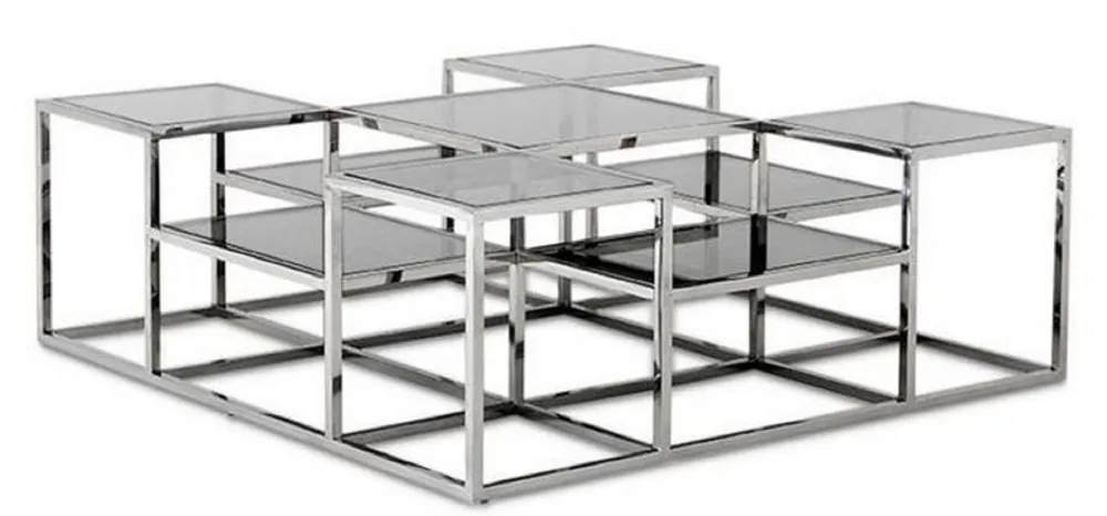 Casa Padrino tavolino da caffè di design argento / grigio 120 x 120 x H. 42 cm - Mobili da Soggiorno di Lusso Markenware