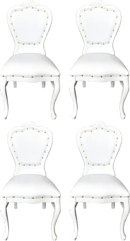 Super-Preis Casa Padrino Set di Sedie da Pranzo Barocco di Lusso Bianco / Bianco 45 x 47 x H. 99 cm - 4 Sedie da Pranzo Fatto a Mano in Finta Pelle - Mobili da Sala Barocchi