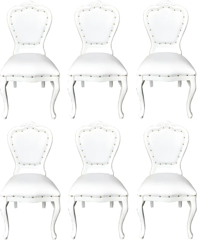 Casa Padrino Set di Sedie da Pranzo Barocco di Lusso Bianco / Bianco 45 x 47 x H. 99 cm - 6 Sedie da Pranzo Fatto a Mano in Finta Pelle - Mobili da Sala Barocchi Jetzt Kaufen