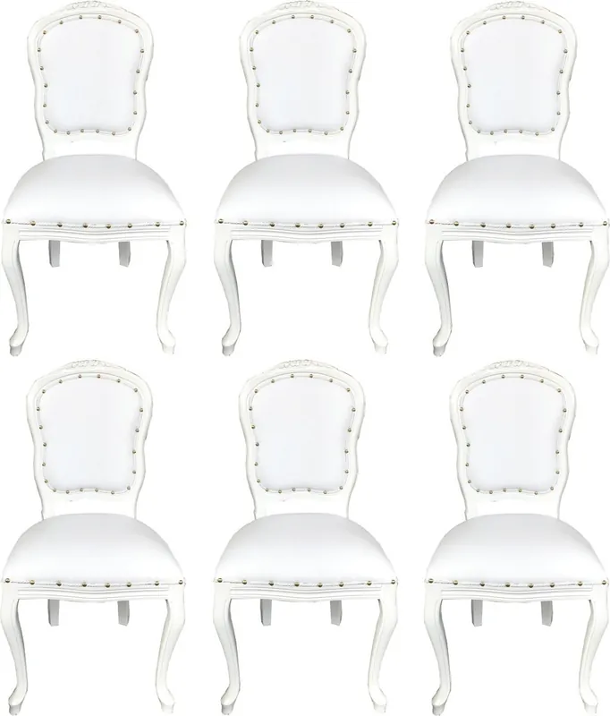 Casa Padrino Set di Sedie da Pranzo Barocco di Lusso Bianco / Bianco 55 x 54 x H. 103 cm - 6 Sedie da Pranzo Fatto a Mano in Finta Pelle - Mobili da Sala Barocchi Super-Preis