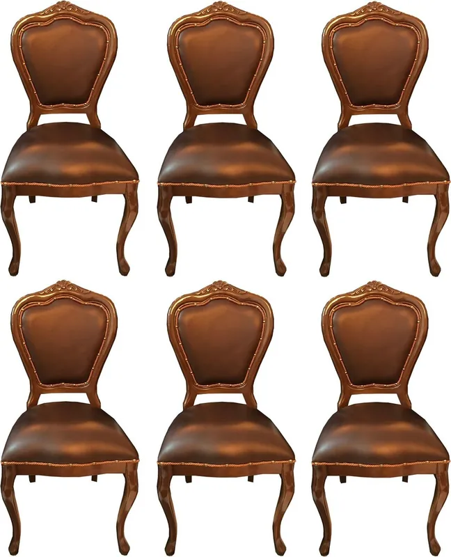 Casa Padrino Set Sedie da Pranzo Barocco di Lusso Marrone / Marrone 45 x 47 x H. 99 cm - 6 Sedie da Pranzo in Legno Massello Fatte a Mano con Vera Pelle - Mobili da Sala Barocchi Preis Gesenkt