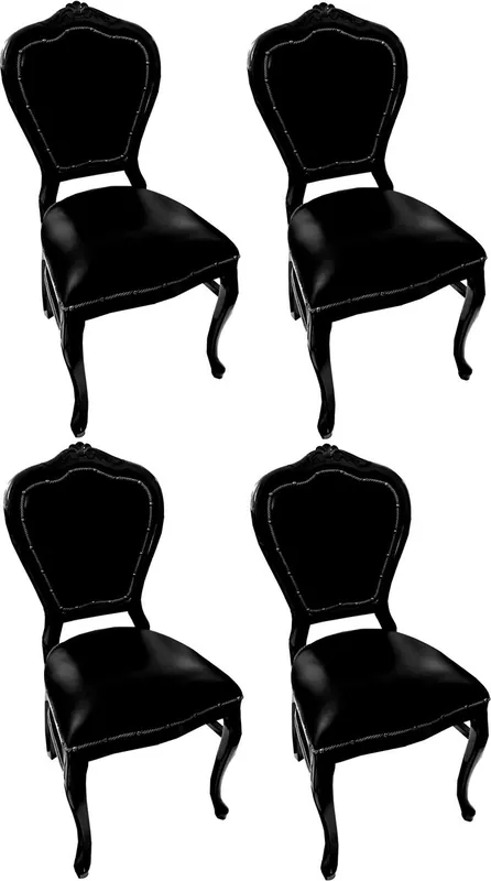 Casa Padrino Set Sedie da Pranzo Barocco di Lusso Nero / Nero 45 x 47 x H. 99 cm - 4 Sedie da Pranzo in Legno Massello Fatte a Mano con Vera Pelle - Mobili da Sala Barocchi Must-Have