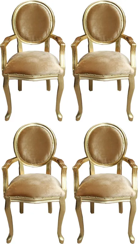 Casa Padrino Set di Sala da Pranzo Barocco di Lusso Medaglione Oro / Oro 58 x 54 x H. 103 cm - 4 Sedie da Pranzo Fatte a Mano con Braccioli - Mobili Barocchi Garantierte Lieferung