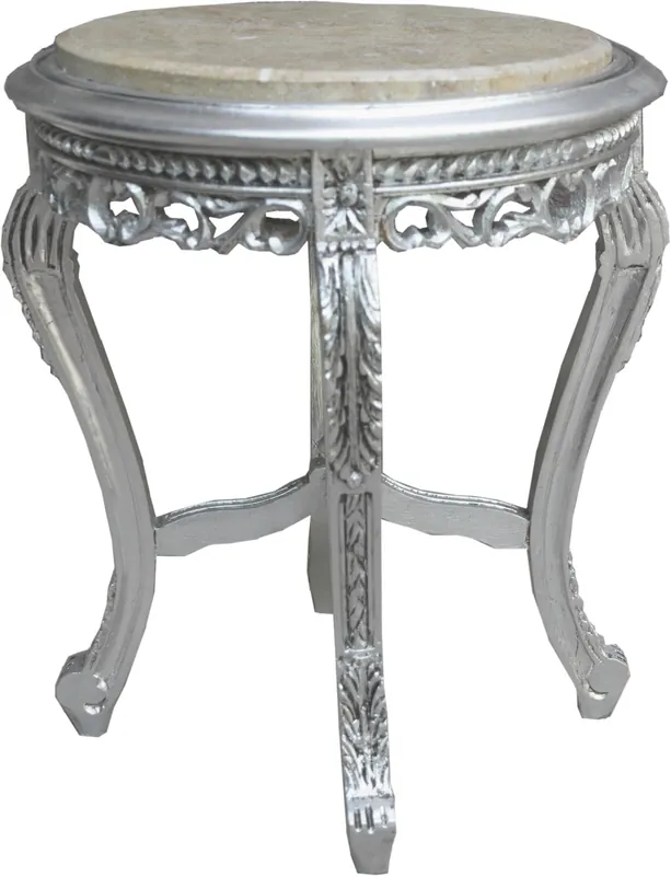 Preisknaller Tavolino Casa Padrino barocco argento con piano in marmo panna 48 x 48 x h 55 cm - Tavolino in stile barocco