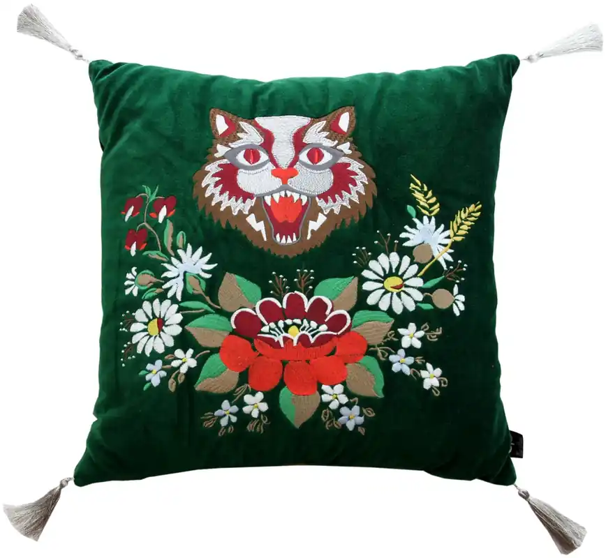 Kracherpreis Cuscino decorativo di lusso Casa Padrino con nappe Cat verde / bianco 45 x 45 cm - tessuto in velluto pregiato - cuscino del soggiorno