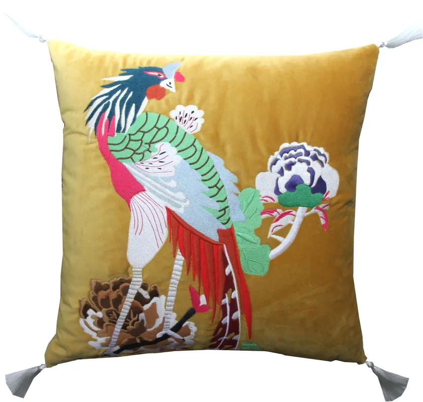 Cuscino decorativo di lusso Casa Padrino con nappe giallo / bianco per uccelli 45 x 45 cm - tessuto di velluto pregiato - accessori di decorazione di lusso Kracherpreis