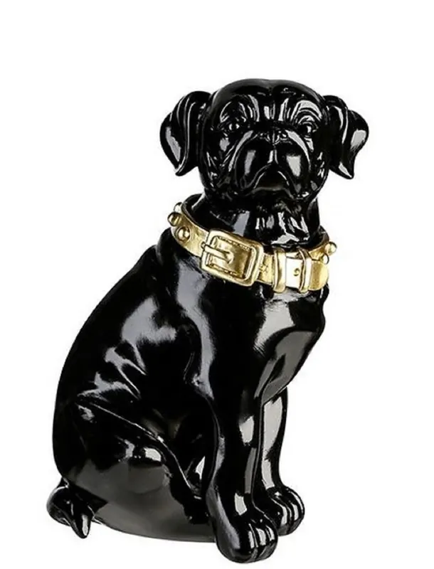 Casa Padrino figura deco cane con collo banda nero lucido / oro 11 x 10 x H. 16 cm - Accessori Deco Wochenendangebot