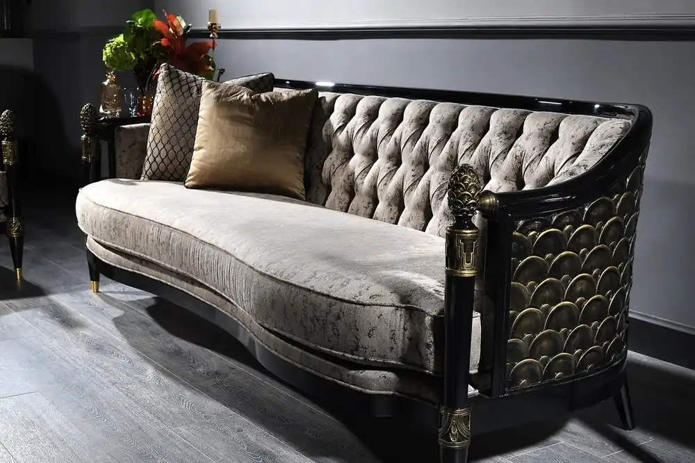 Preiswert Casa Padrino Divano Chesterfield Barocco di Lusso Argento Grigio / Nero / Oro 231 x 94 x H. 83 cm - Mobili per Soggiorno Barocchi