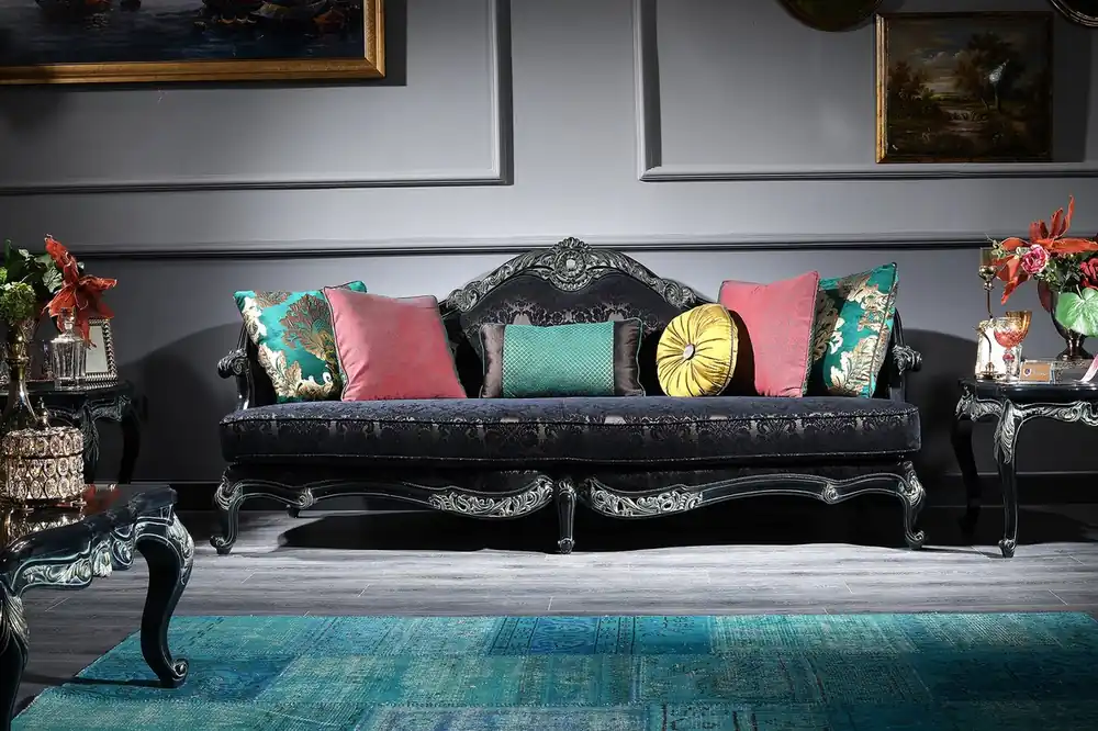 Schneller Versand Casa Padrino Divano Barocco di Lusso Nero / Verde / Oro 240 x 88 x H. 105 cm - Mobili per Soggiorno in Stile Barocco