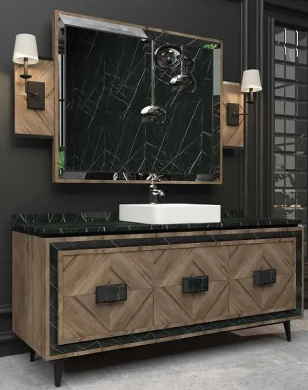 Casa Padrino Set da Bagno di Lusso Marrone / Nero / Bianco - 1 Armadio del Lavandino con 3 Porte e 1 Lavabo e 1 Specchio da Parete - Mobili da Bagno di Lusso Echt